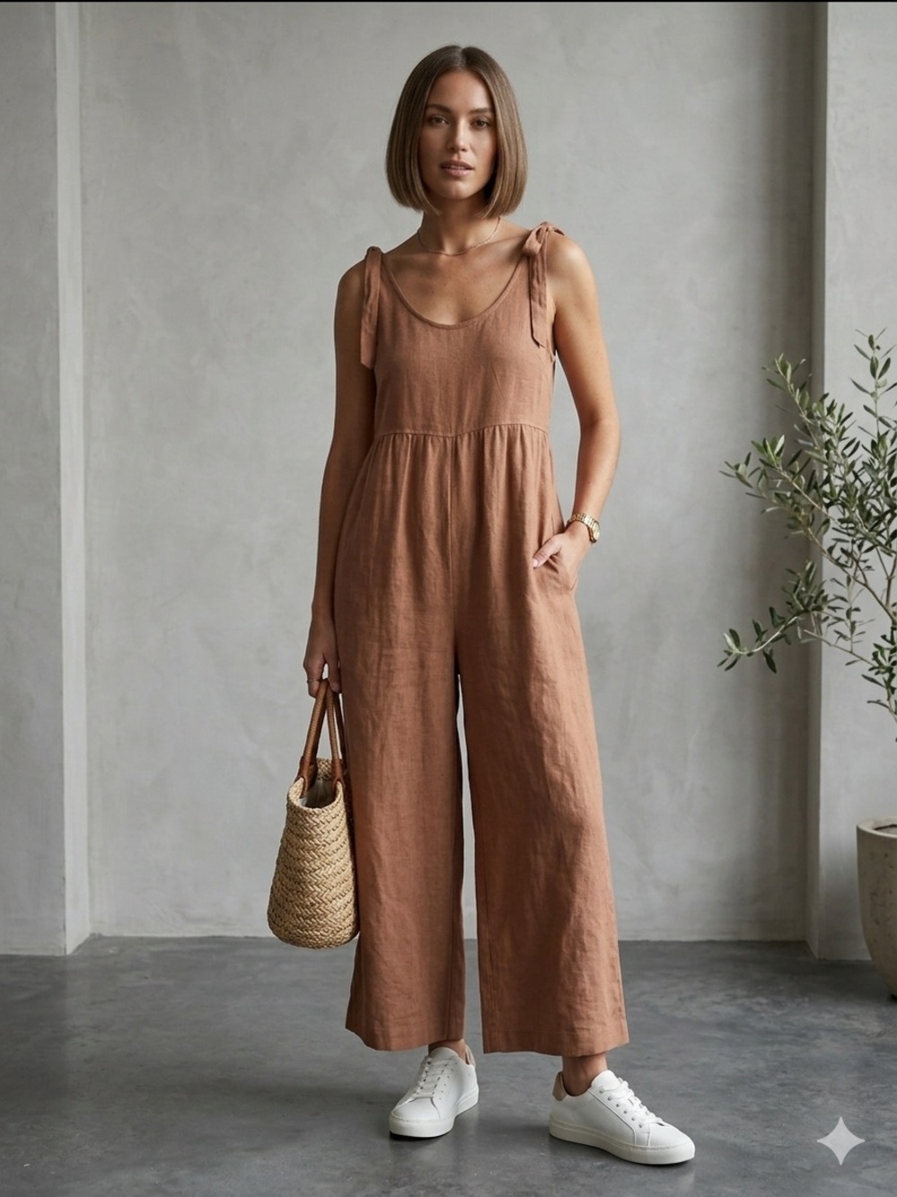 Petal & Pup Brown Tie-Shoulder Wide-Leg Jumpsuit - Picture 7 of 16